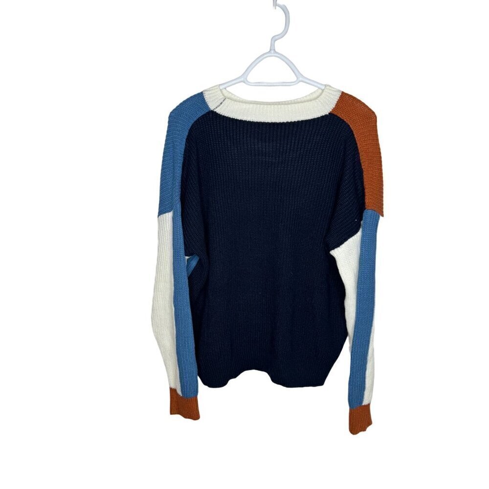 Color Block Long Sleeve Knit Sweater Cream - Picture 2 of 2